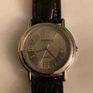 Anriya watch with big face and black strap